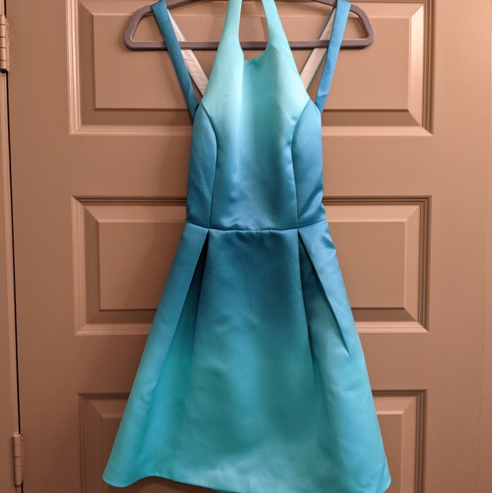 Lovers & Friends Teal Blue Satin Ombre Fit and Flare Dress Medium